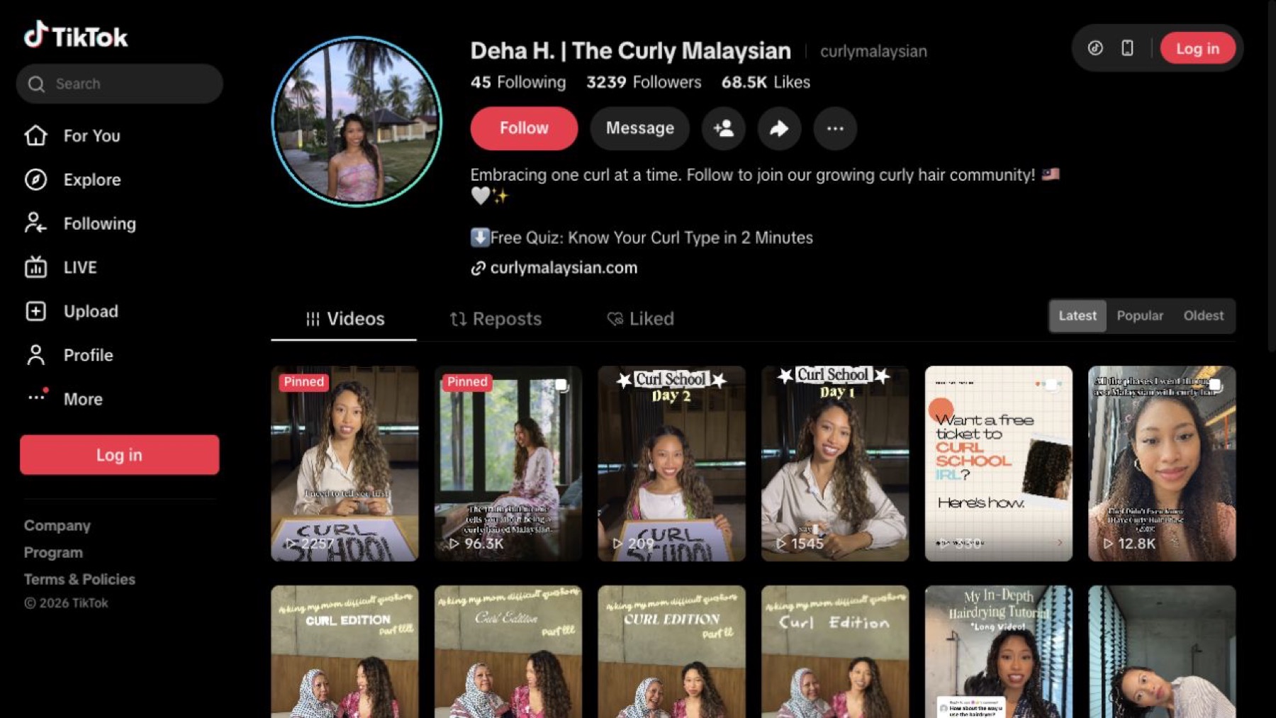 Screenshot of Deha's Curly Malaysian TikTok profile