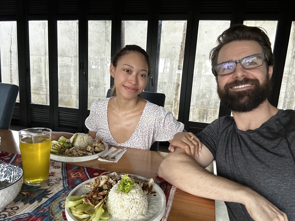 Michael and Deha eating breakfast at home