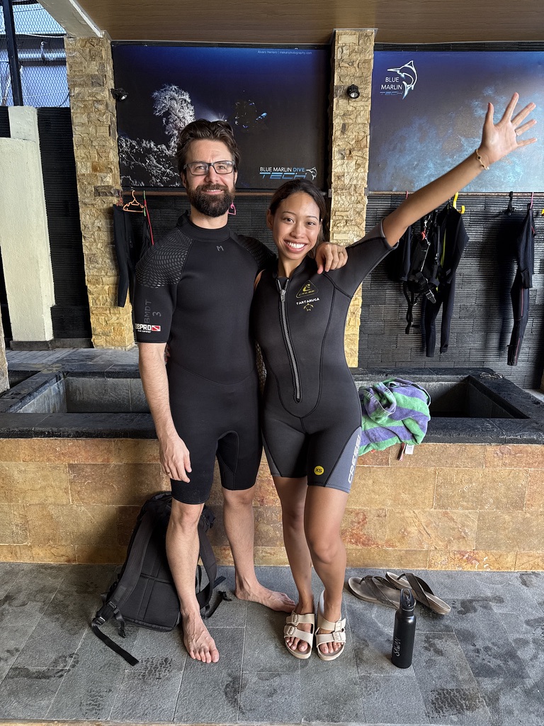 Michael and Deha in scuba gear before their certification