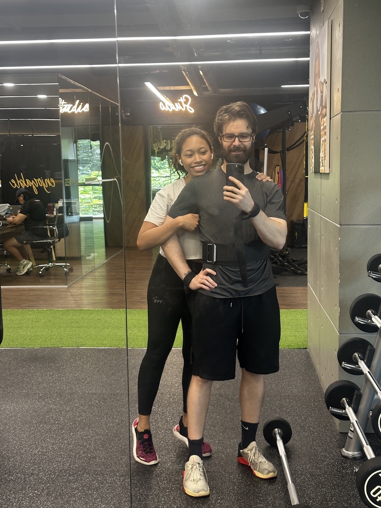 Deha and Michael at the gym while Michael recovers from Achilles surgery