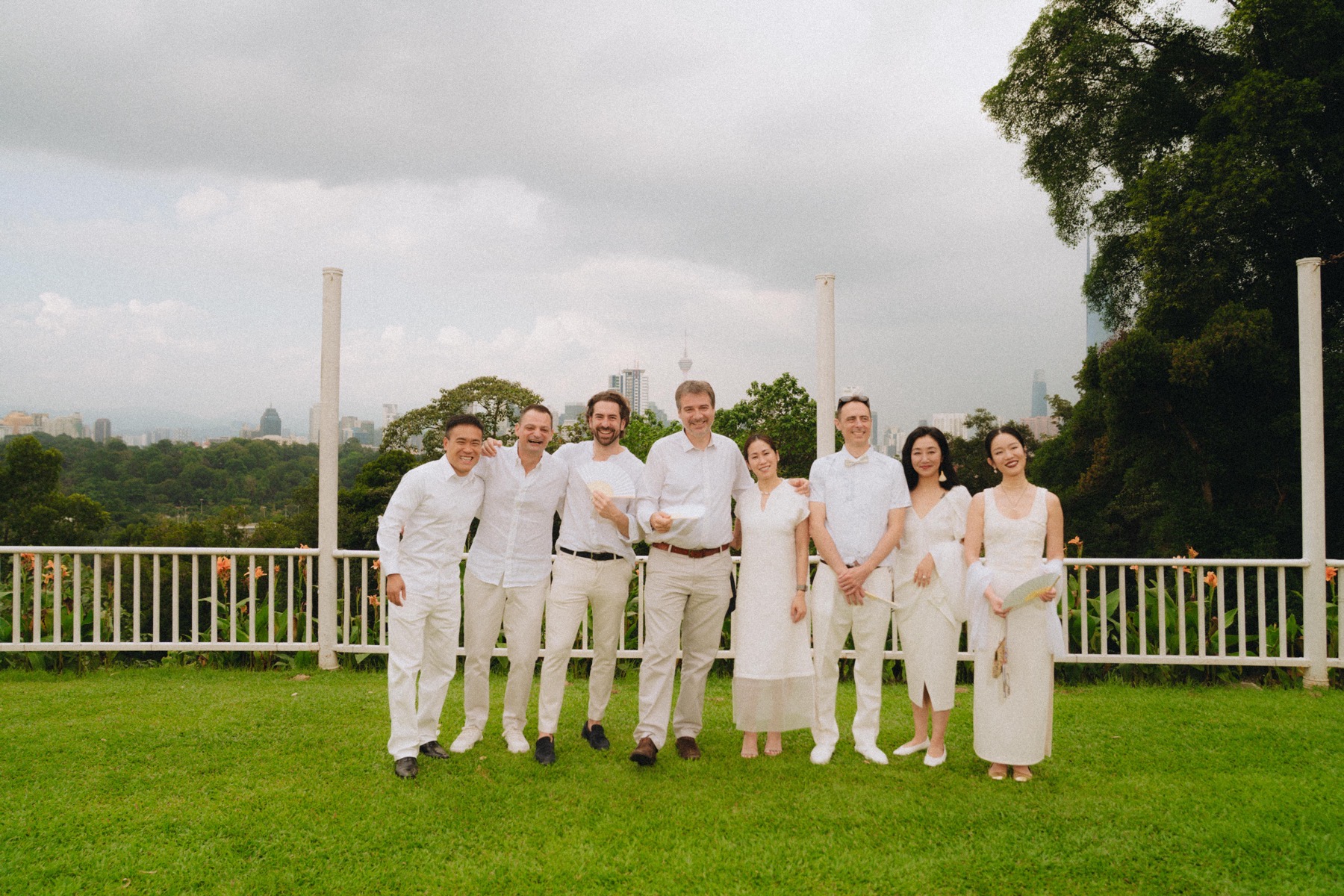 Friends and family gathered in white after the Nikah